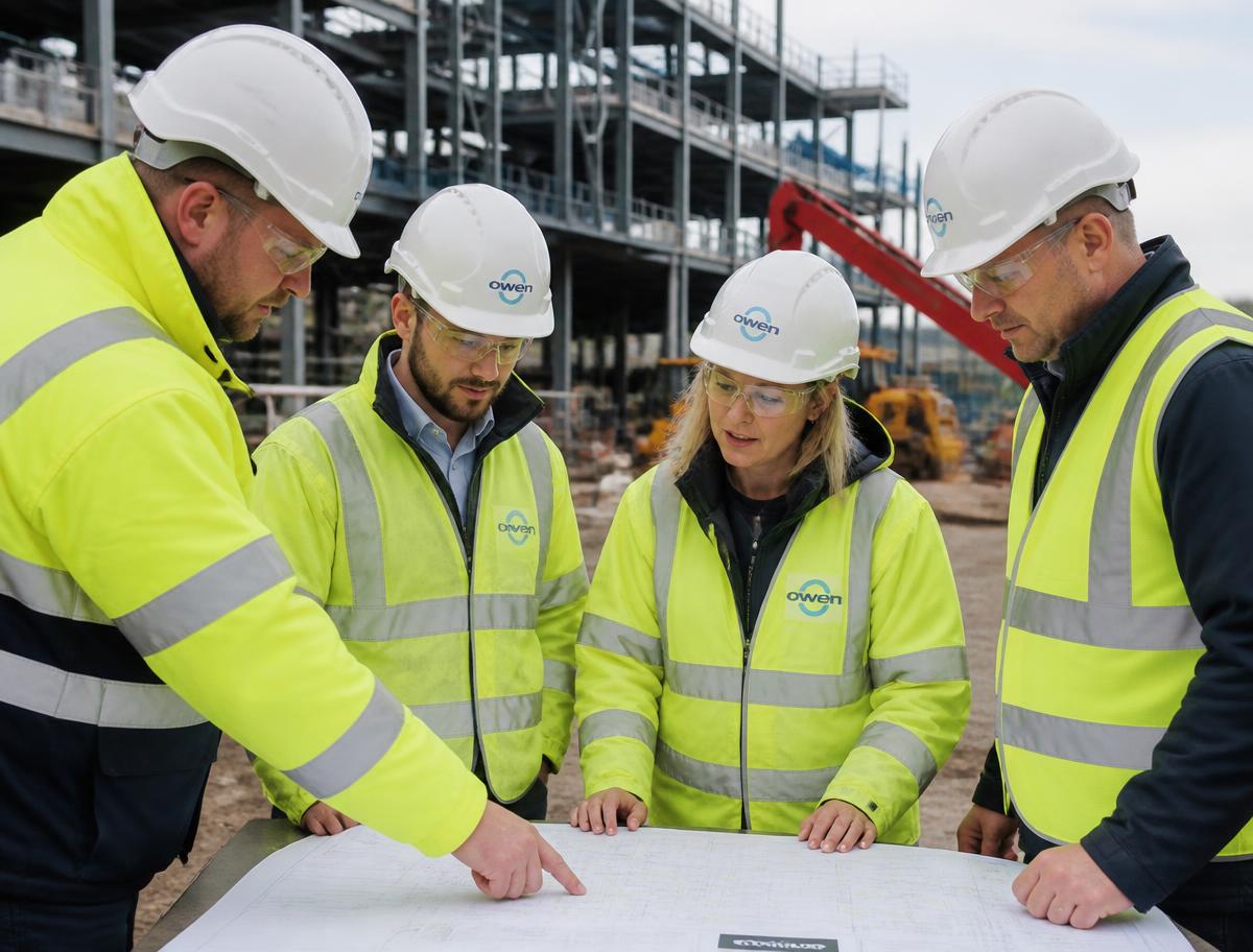 Construction team reviewing site plans